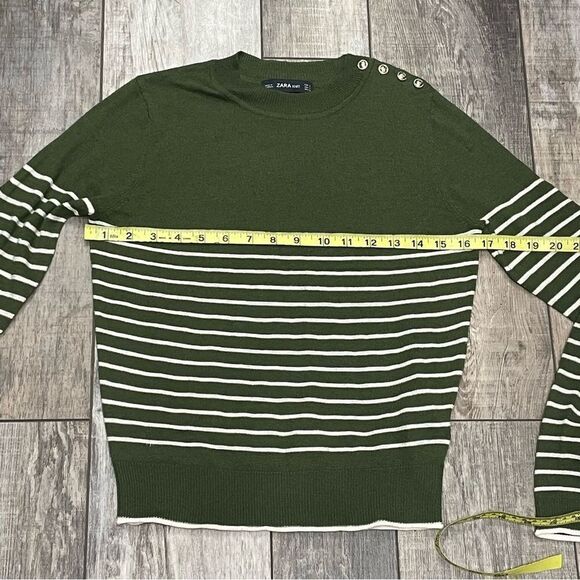 Zara Striped Lightweight Long Sleeve Sweater Green and White Size Small - Picture 11 of 13